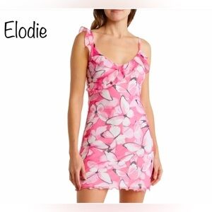 🔥NWOT🔥 Elodie Pink Butterfly Print Mesh Dress size Juniors Med